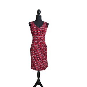 Vintage 90's Anne Klein Women's Red Sleeveless Shirred Waist Sheath Size 2